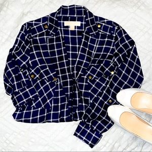 Michael Kors Clasp Front V-Cut Long Sleeve Blouse